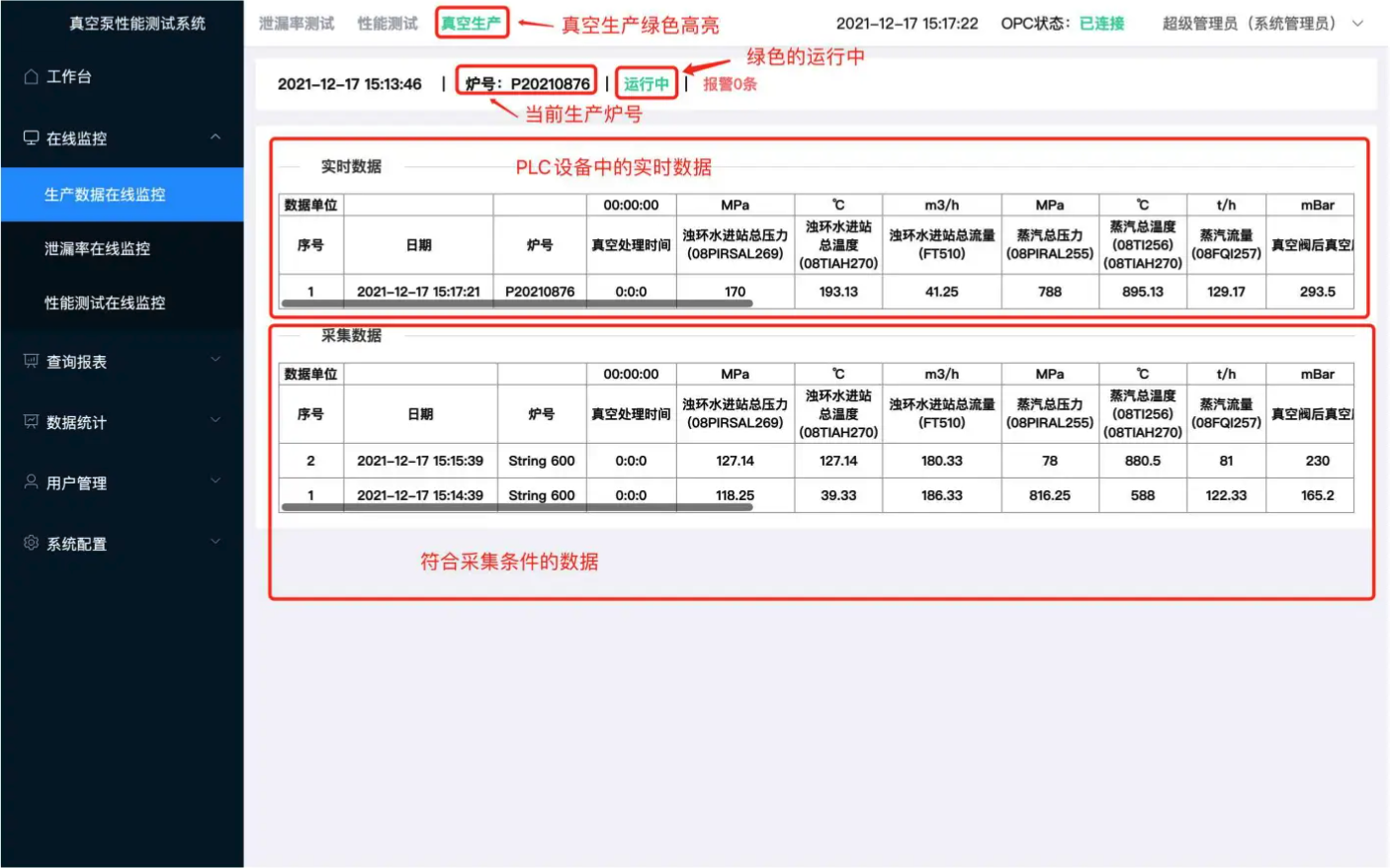 生产数据在线监控_工作中_真空泵性能测试系统